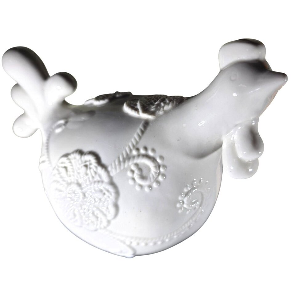 White Ceramic chicken Figurine Floral Apropos bird farmhouse cottagecore kitchen